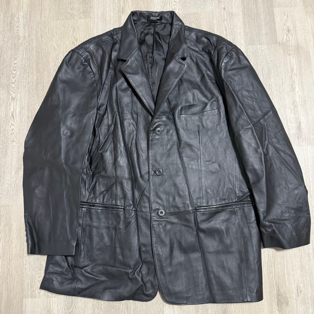J. Ferrar Men's Black 100%Leather Button Front Jacket Size XL